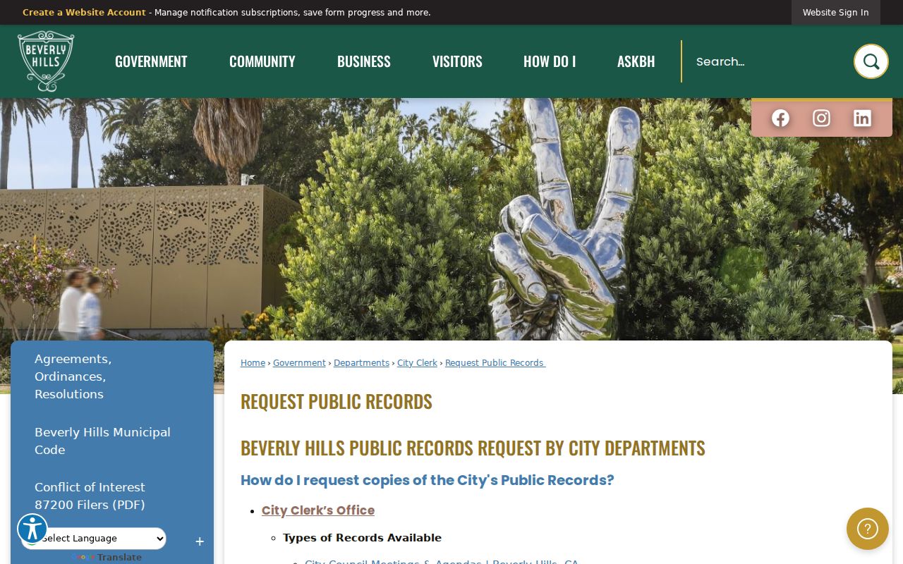 Beverly Hills residents directory public records request