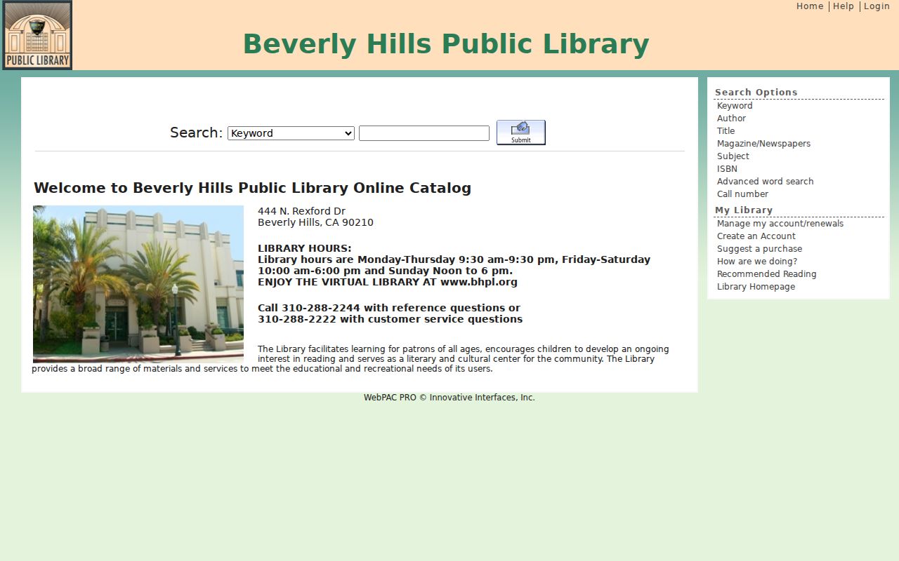 Beverly Hills previous residents library catalog
