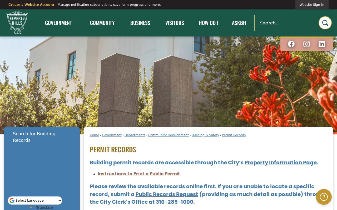 Beverly Hills previous residents permit records