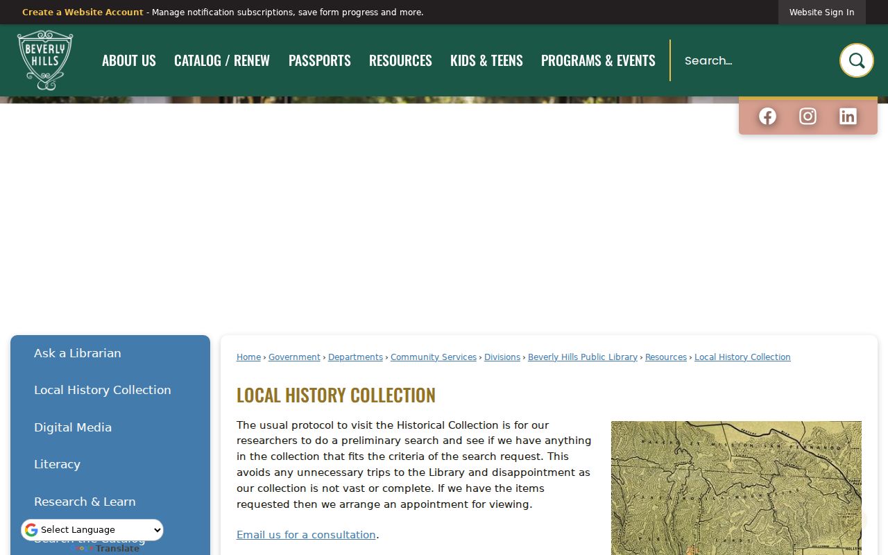 Beverly Hills previous residents local history collection