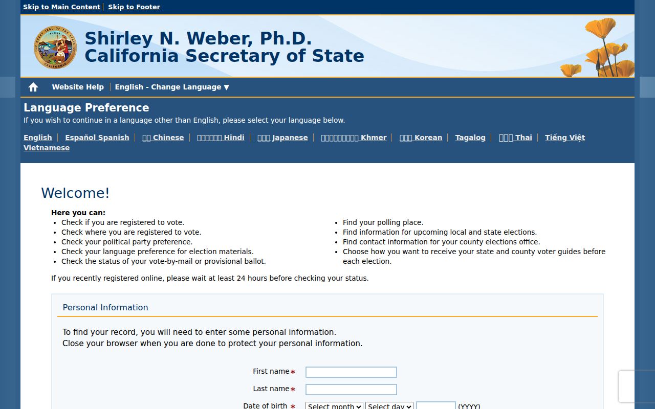 Beverly Hills resident lookup California voter status